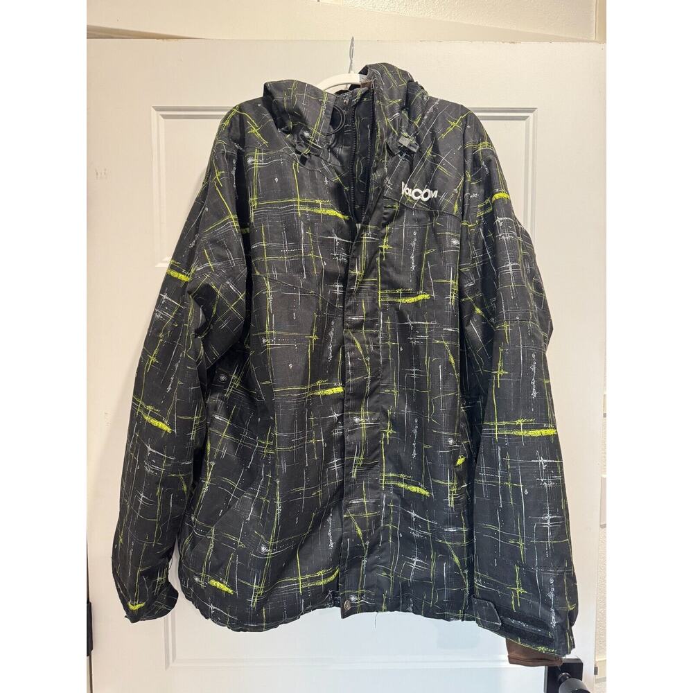 VOLCOM Nimbus Digital Jacket snowboard ski winter coat XL 80s theme green black